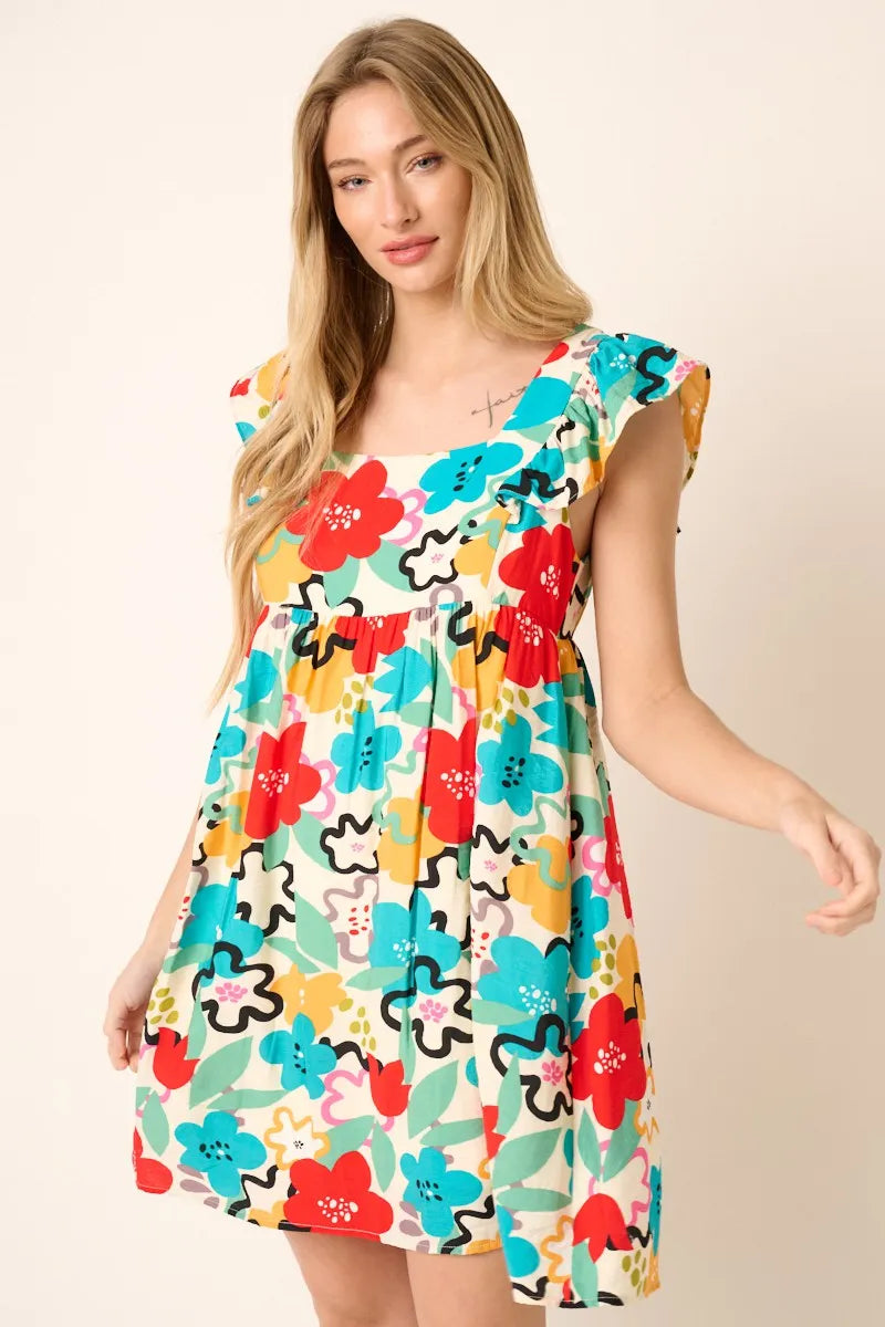 Mittoshop Multi Color Flower Print Babydoll Dress