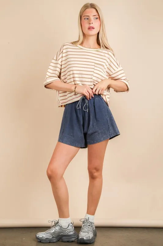 VERY J Mineral Washed Comfy Baggy Shorts Denim