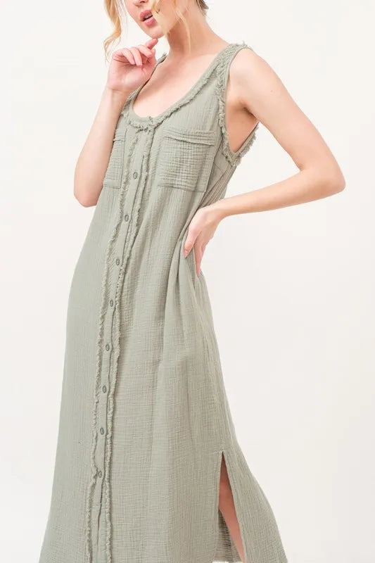 And The Why Washed Gauzed Patch Pocket Tank Midi Dress