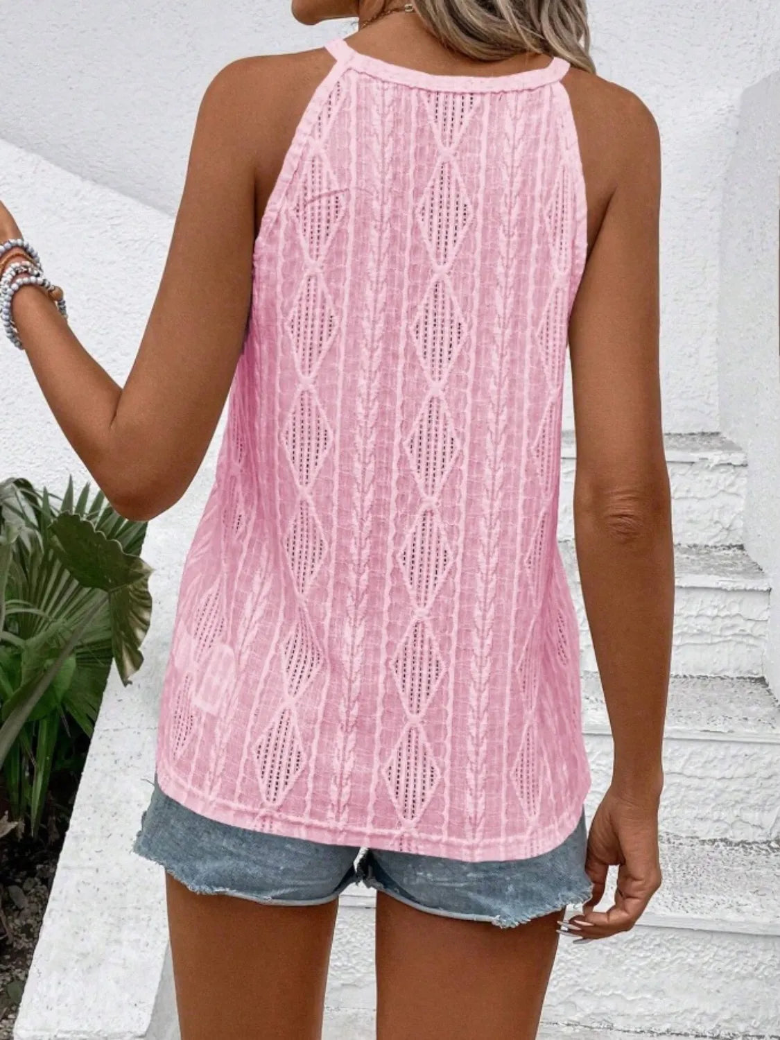 Openwork Grecian Neck Tank