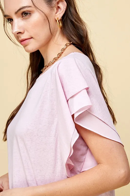Lime 'N' Chili Round Neck Double Ruffle Cap Sleeve Top
