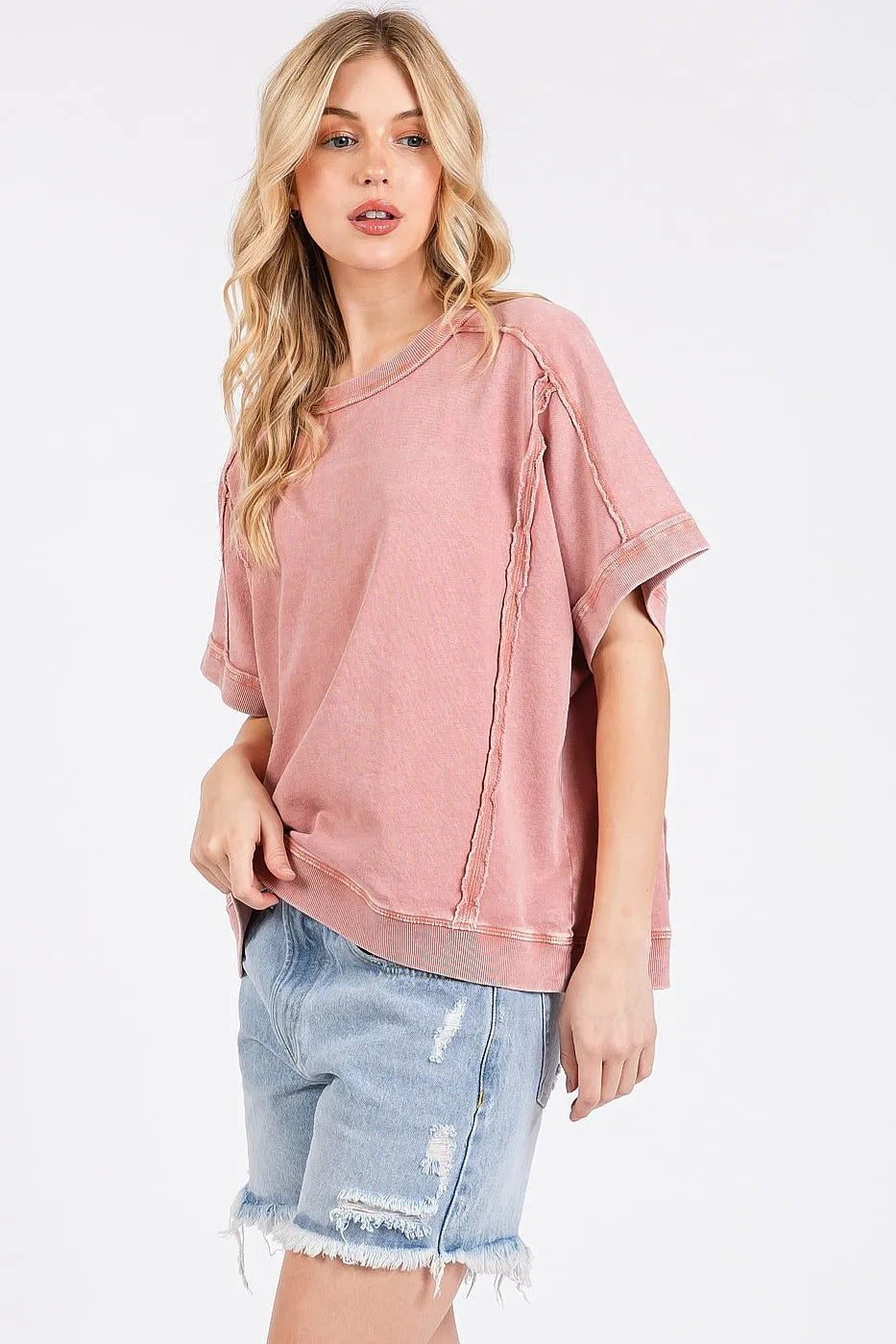 Mittoshop Mineral Wash French Terry Crew Neck Casual Top