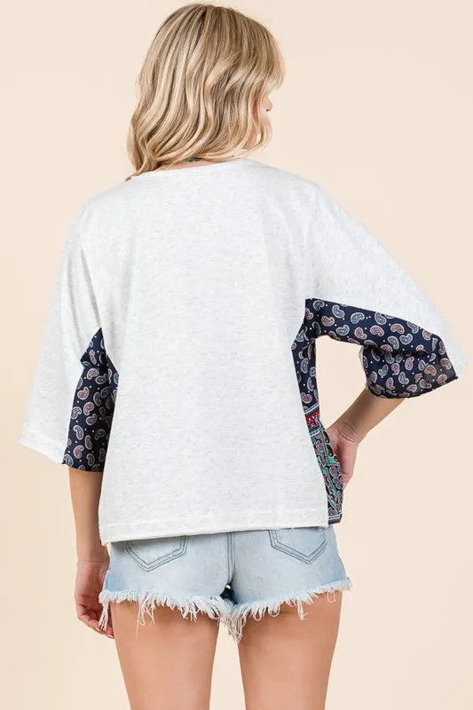 Lime 'N' Chili Fitchburg State Graphic Contrast Half Sleeve Top