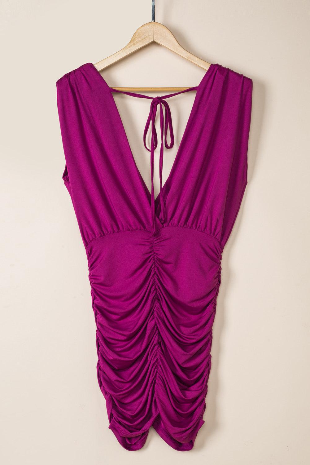 Ruched Surplice Sleeveless Wrap Dress for Effortless Style