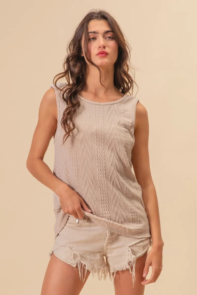 BiBi Textured Sweather Knit Twist Back Sleeveless Top
