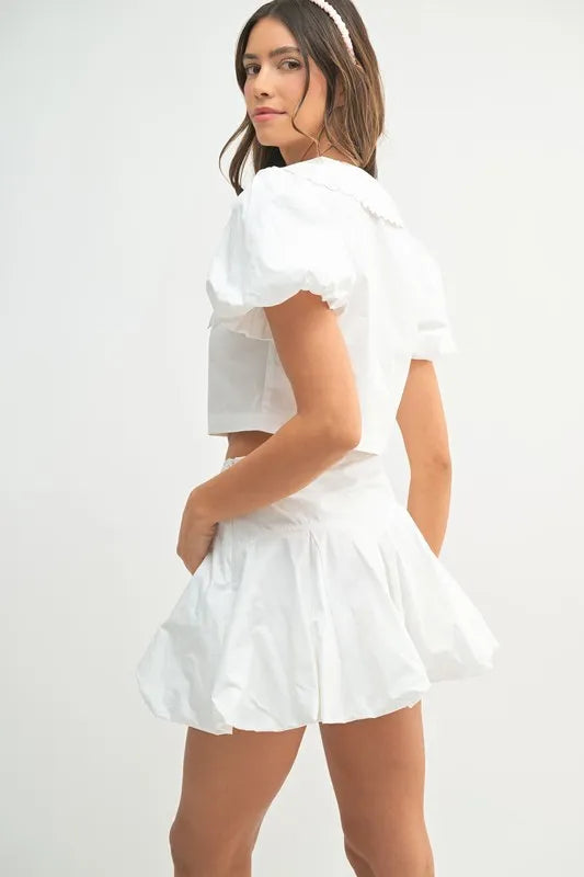MABLE Puff Sleeve Button Down Top and Bubble Skirt Set