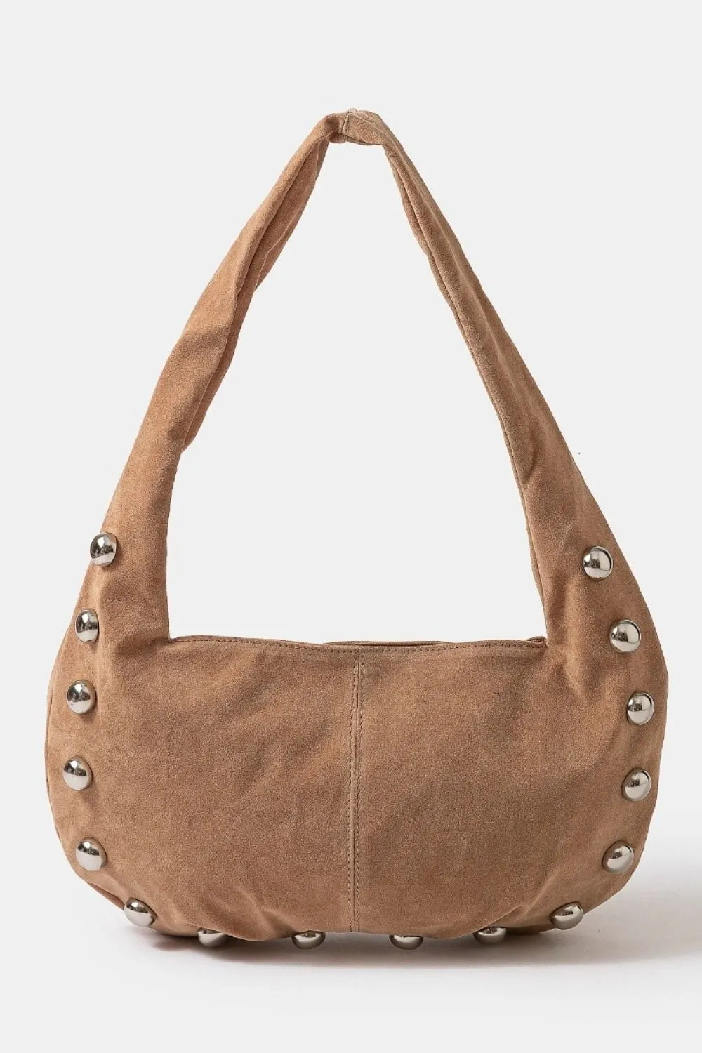 Fame Metallic Sphere Studded Soft Hobo Shoulder Bag Camel One Size