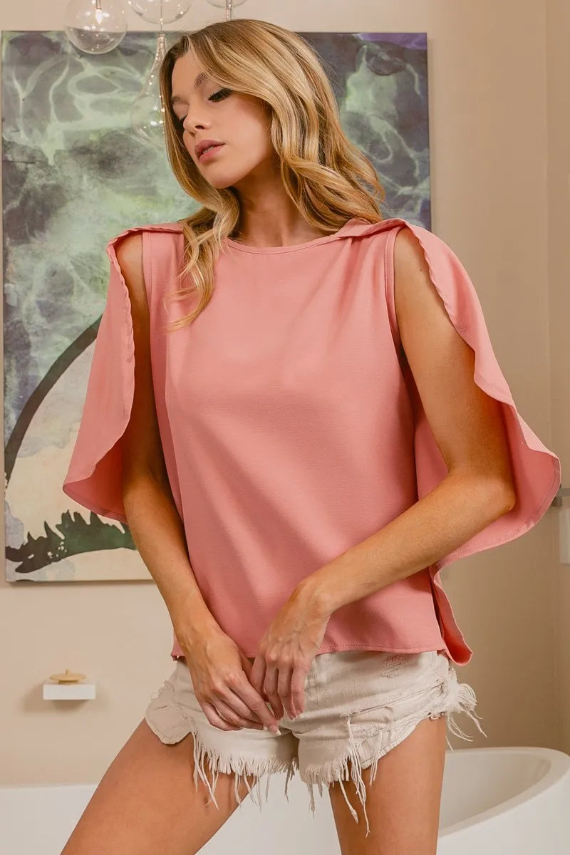 BiBi Woven Top With Fold Over Back Detail