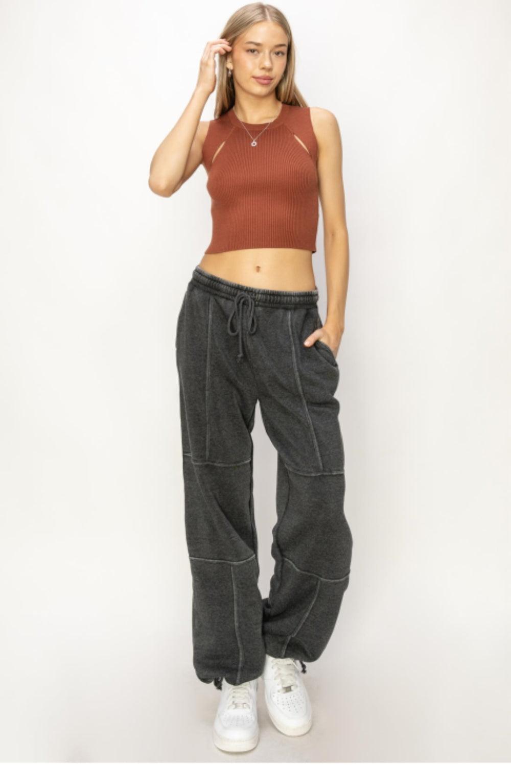 HYFVE Stitched Design Drawstring Sweatpants for Ultimate Comfort BLACK