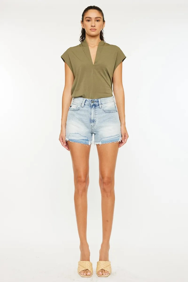 Kancan High Rise Raw Hem Denim Shorts