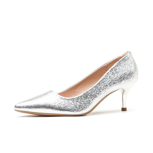 Point Toe Kitten Heels Pumps Silver