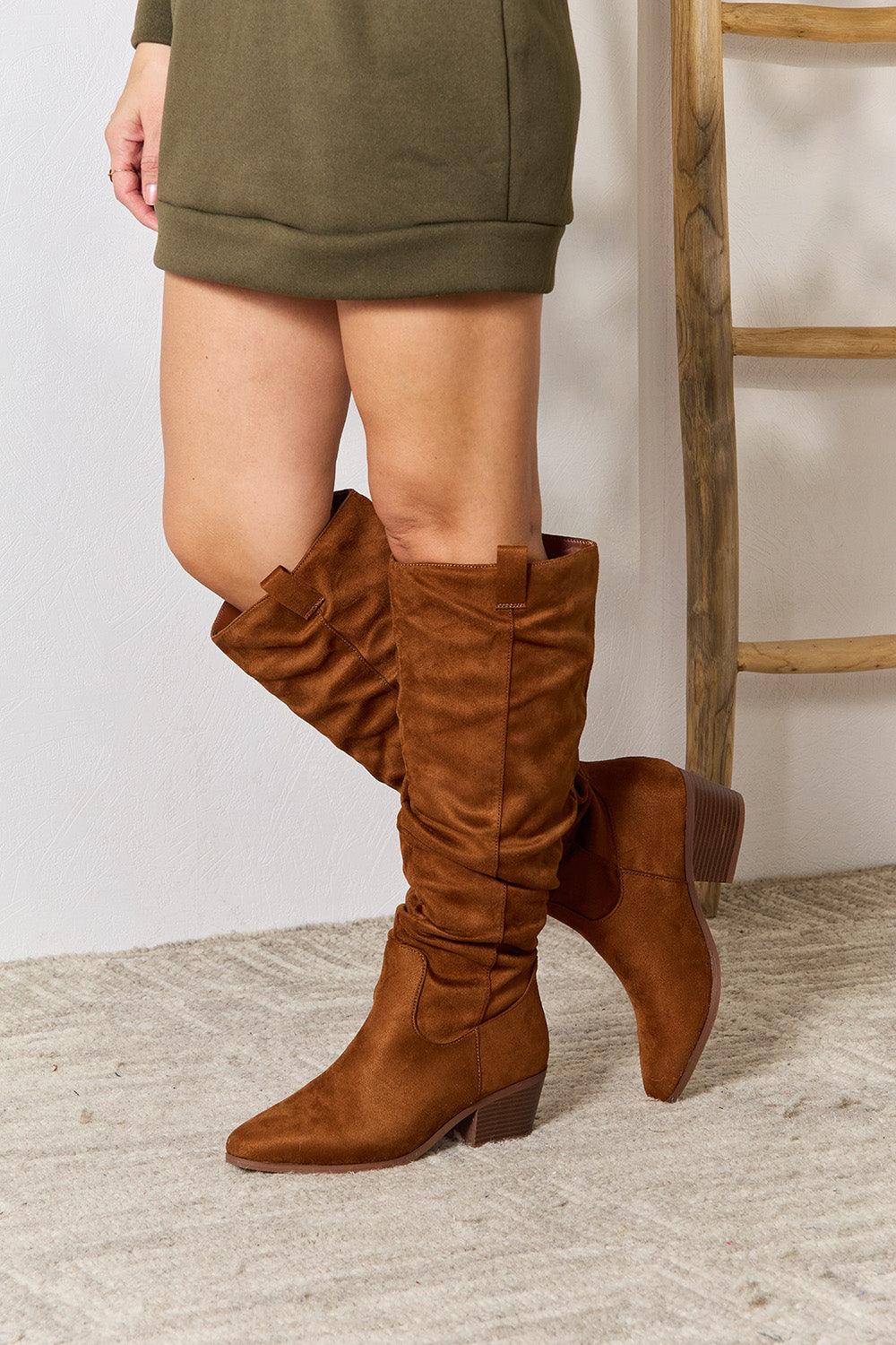 East Lion Corp Block Heel Knee High Boots Chestnut