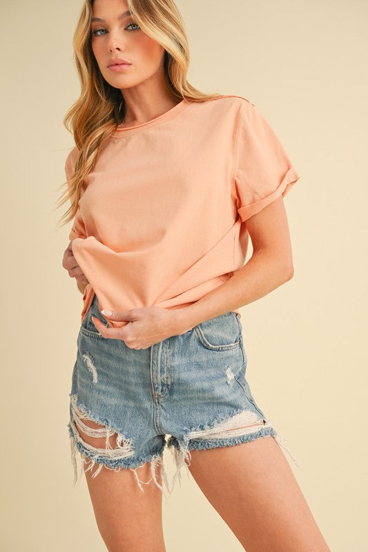 Aemi + Co Exposed Seam Round Neck Short Sleeve T-Shirt