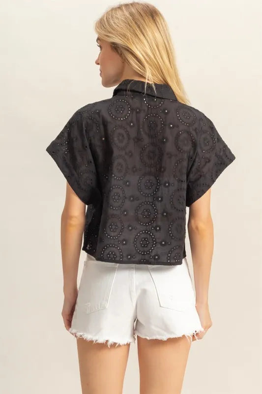 HYFVE Lightweight Eyelet Button Down Short Sleeve Shirt