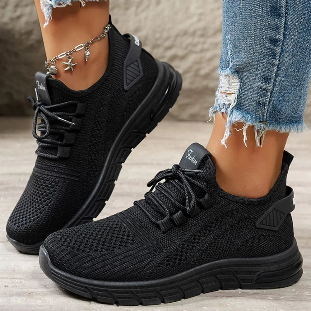 Mesh Breathable Round Toe Athletic Black