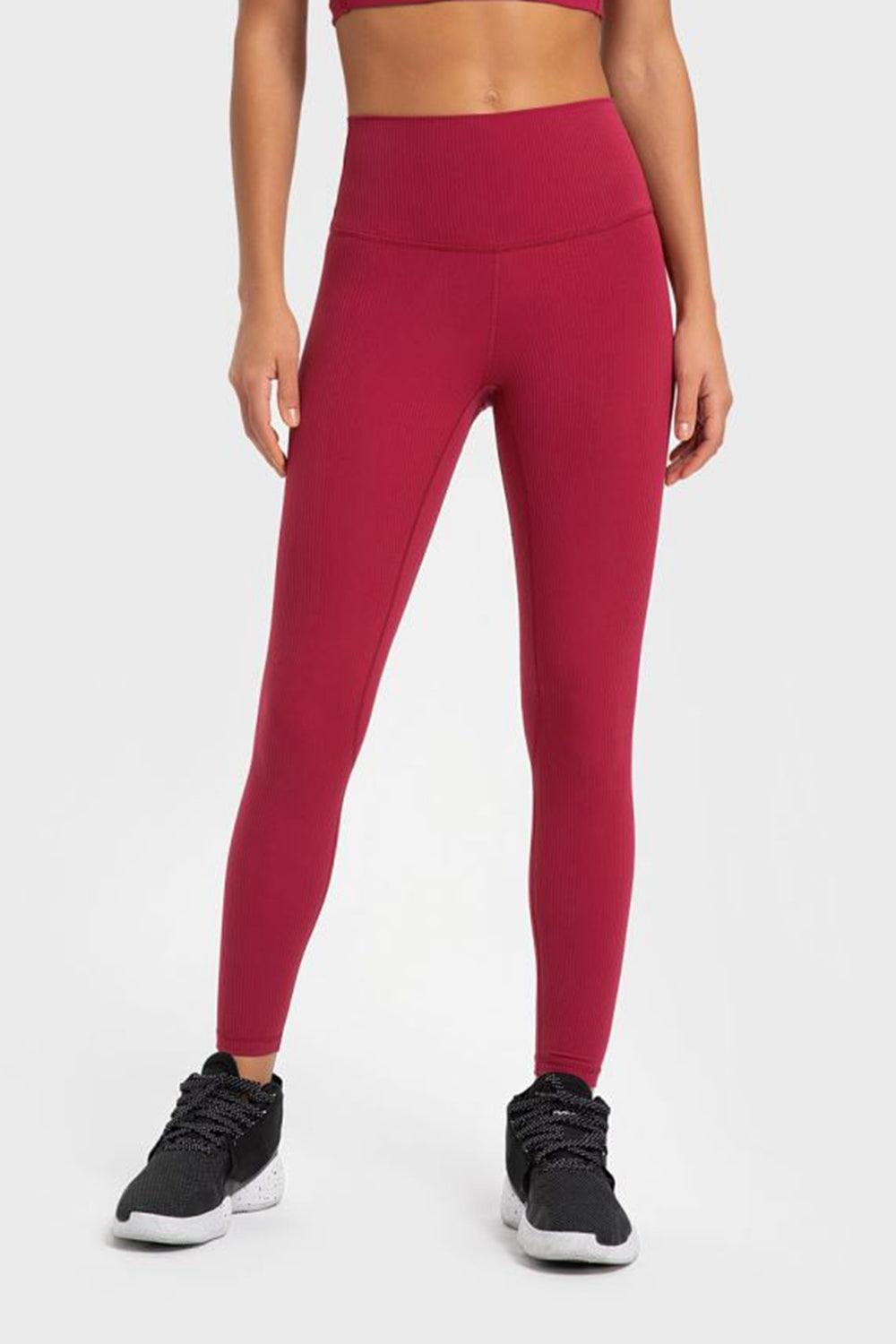 Millennia Highly Stretchy Wide Waistband Yoga Leggings Red