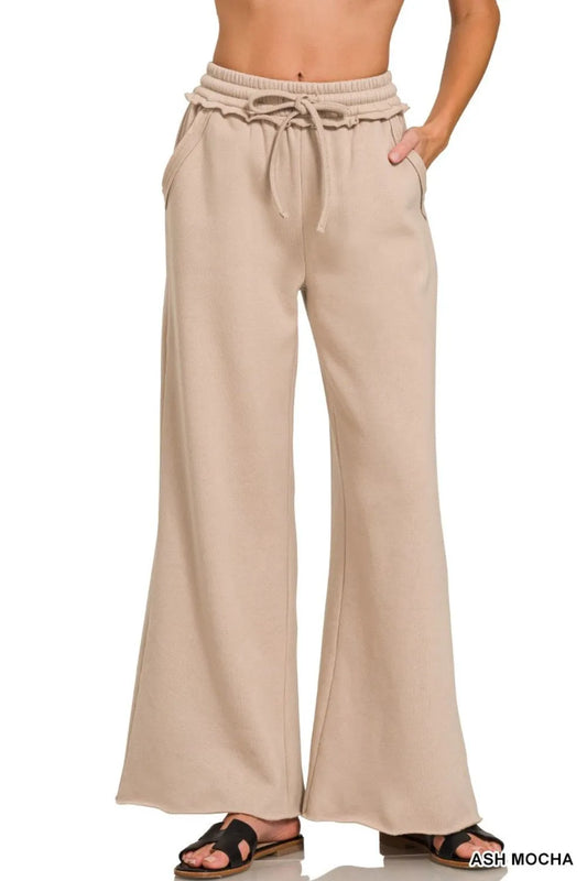 Zenana Fleece Exposed Seam Wide Leg Sweatpants