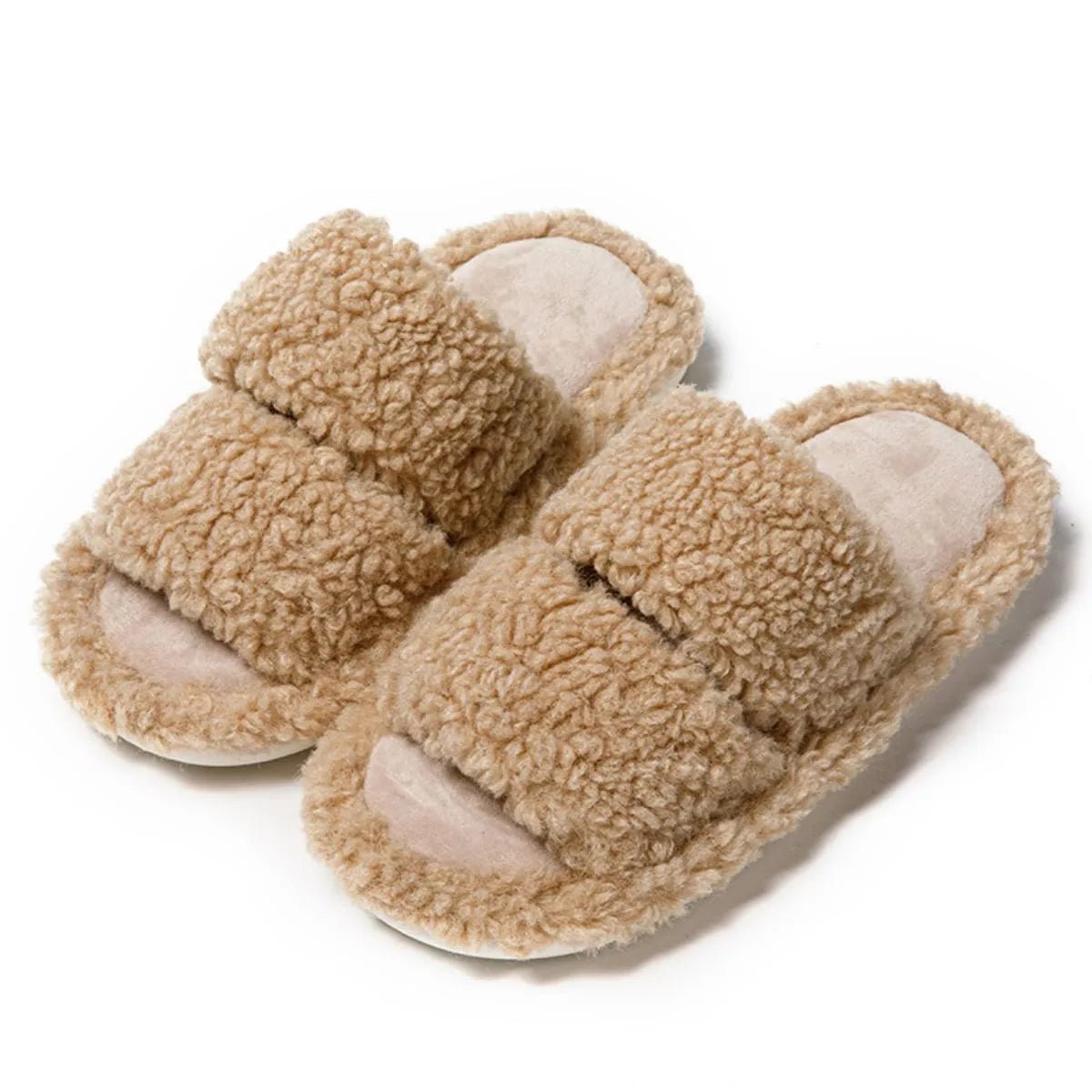 Open Toe Flats Slippers Tan
