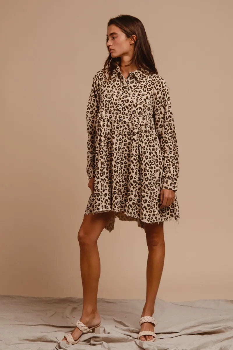 BiBi Washed Denim Button Down Dress with Side Pocket