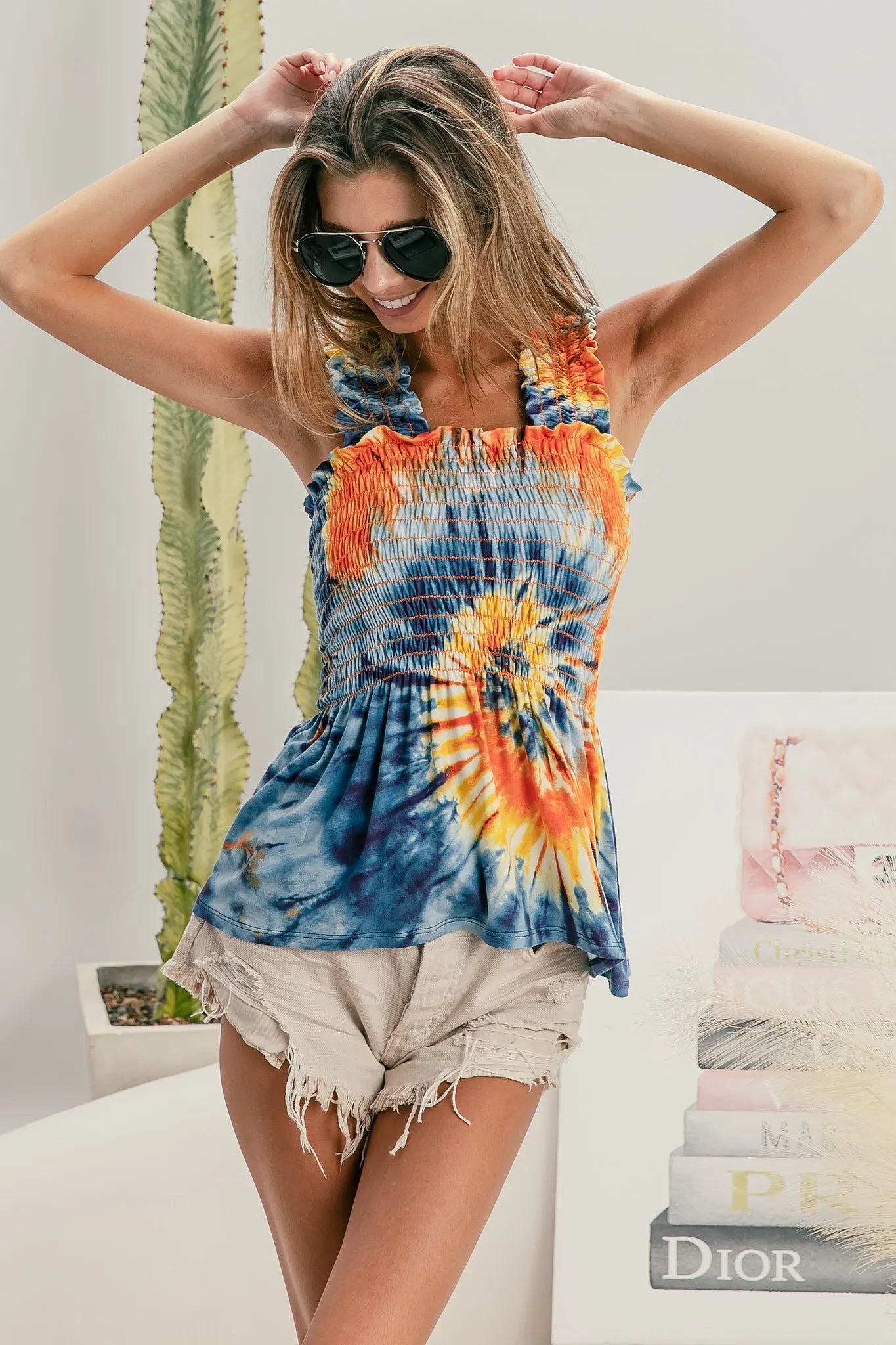 BiBi Tie Dye Jersey Knit Smoking Tube Top