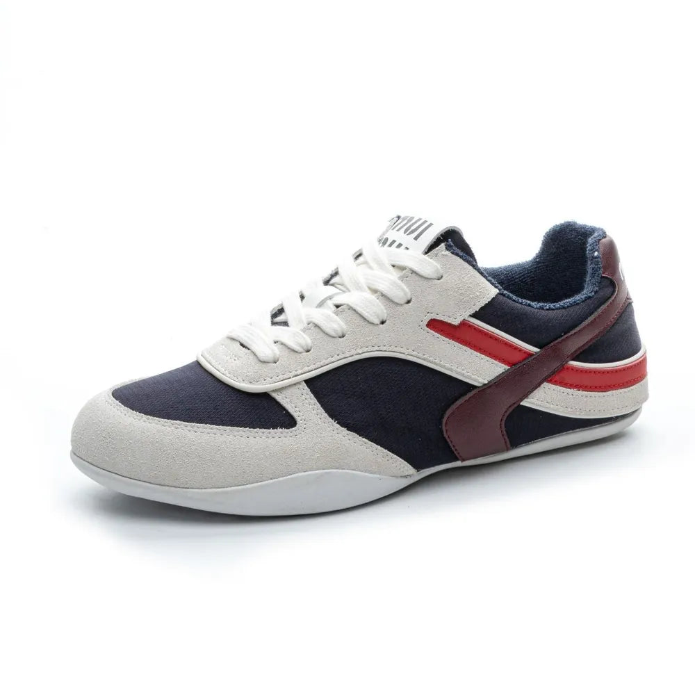 Lace Up Round Toe Contrast Flat Sneakers Navy