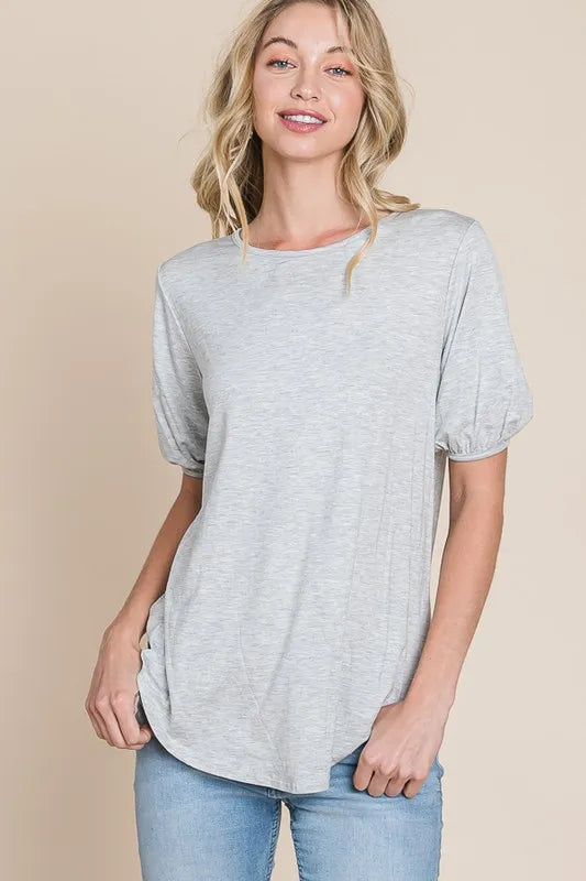 BOMBOM Round Neck Puff Sleeve T-Shirt