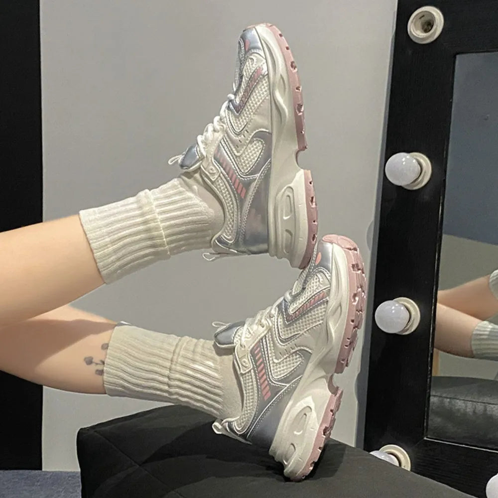 Contrast Mesh Platform Athletic Pink