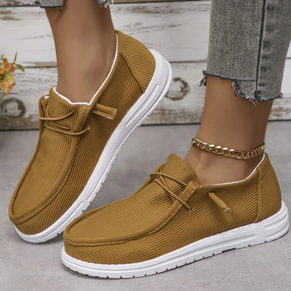 Round Toe Canvas Sneakers Caramel
