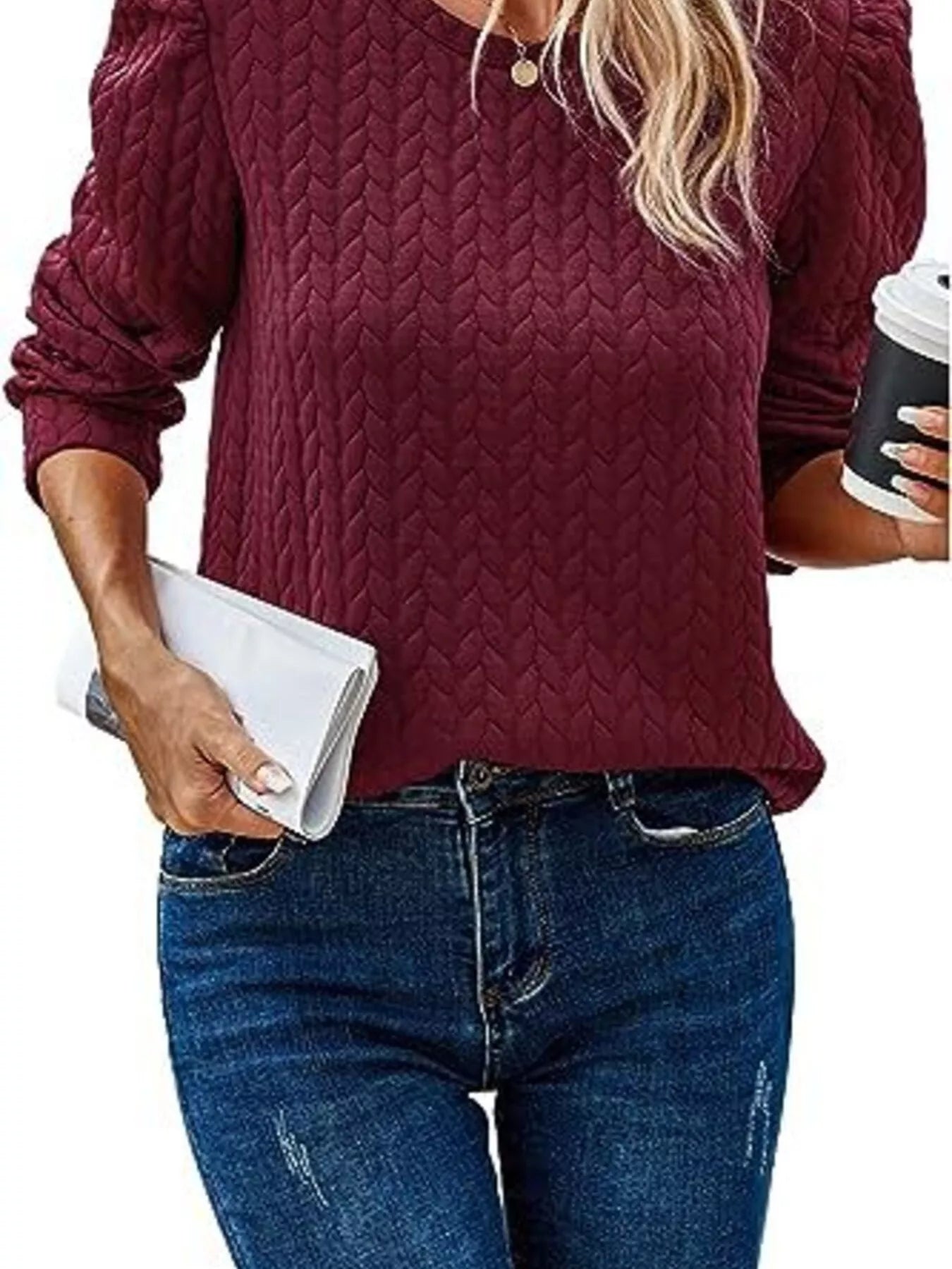 Texture Round Neck Long Sleeve Sweatshirt