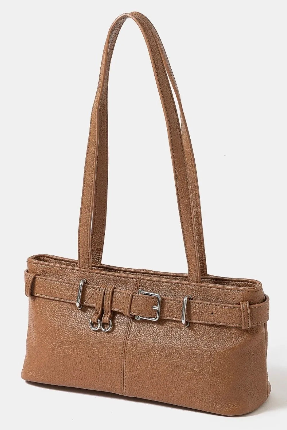 Fame Belt Strap Textured Faux Leather Shoulder Bag DBR One Size