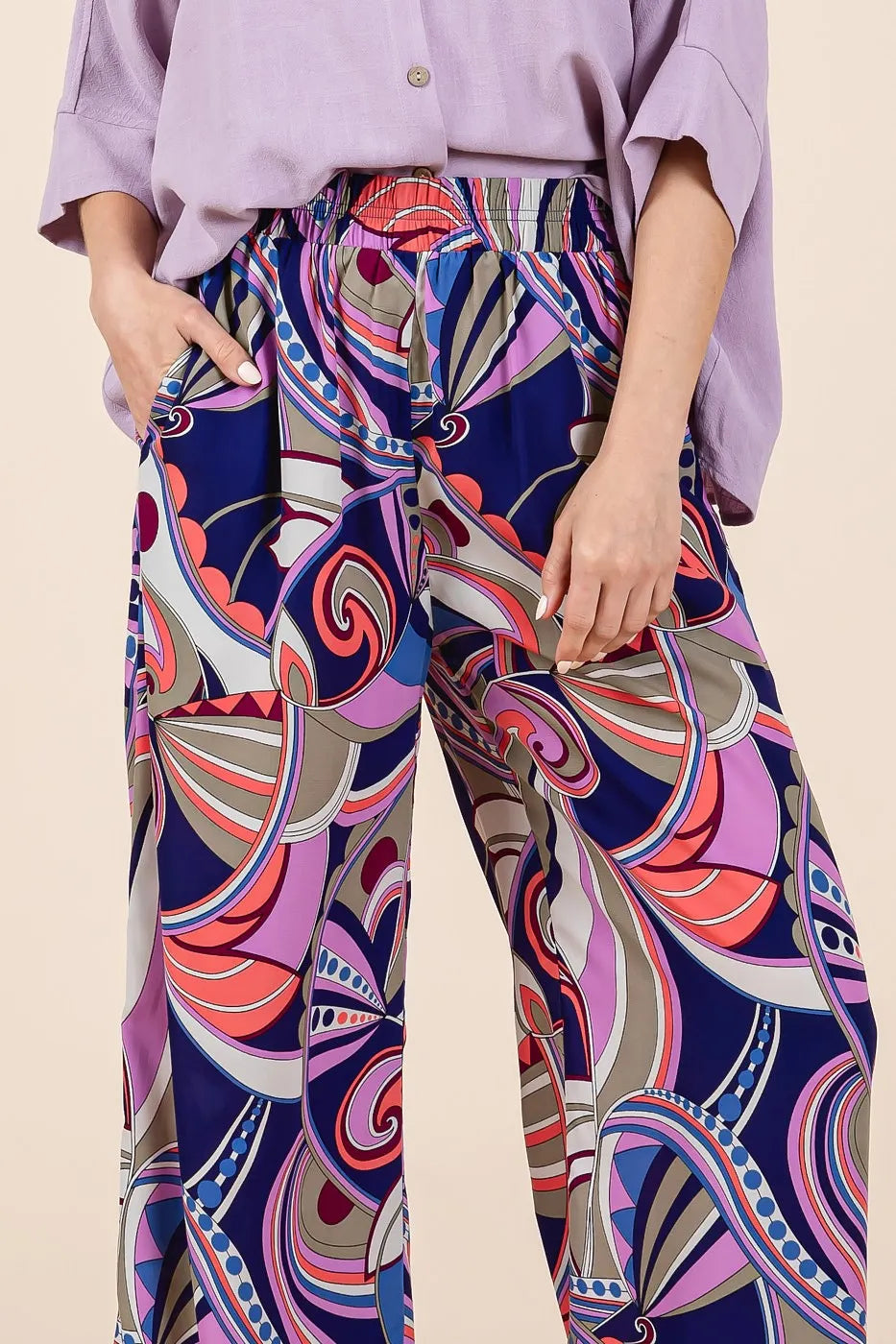 Mittoshop Abstract Print Elastic Waist Wide Leg Pants