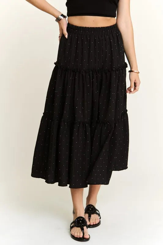 ADORA Rhinestone Accent Tiered Skirt BLACK