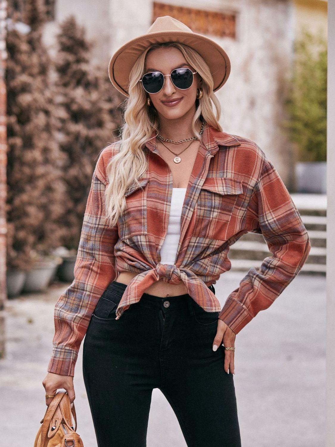 Mandy Plaid Dropped Shoulder Longline Shirt Brick Red