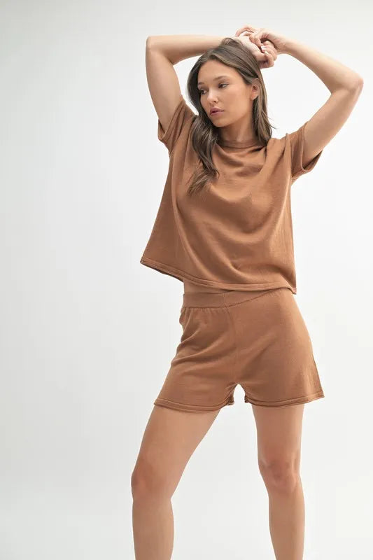 MONO B Easy Breezy Top and Shorts Sweater Set
