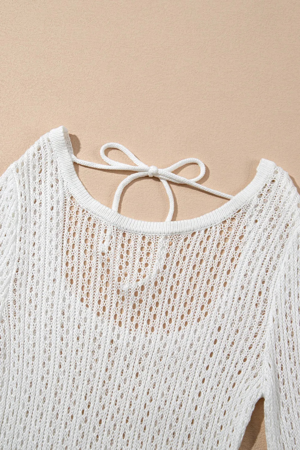 Hollow Out Bell Sleeve Drawstring Knit Cover Up Dress