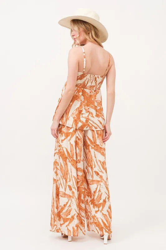 And The Why Smocked Tied Babydoll Abstract Print Top
