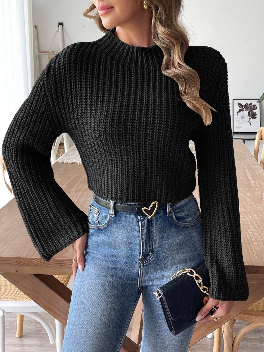 Mock Neck Long Sleeve Sweater Black