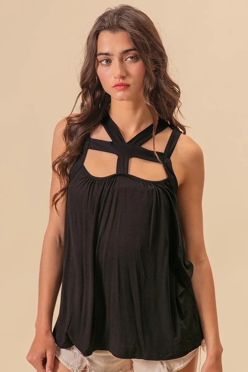 BiBi Rayon Span Jersey Cut Out with Straps Detailed