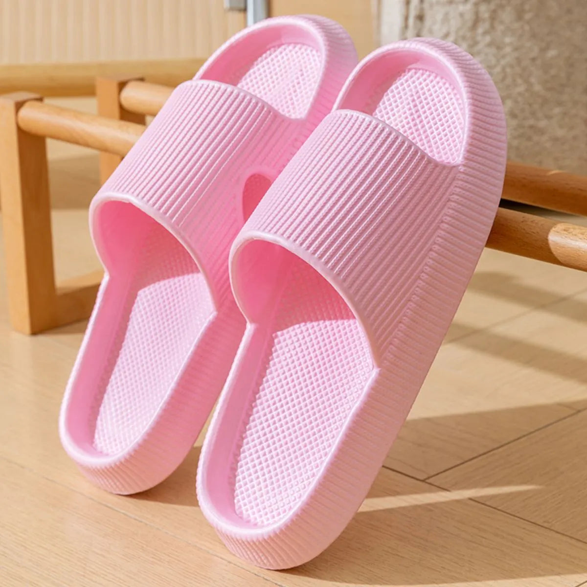 Open Toe Platform Slippers Pink
