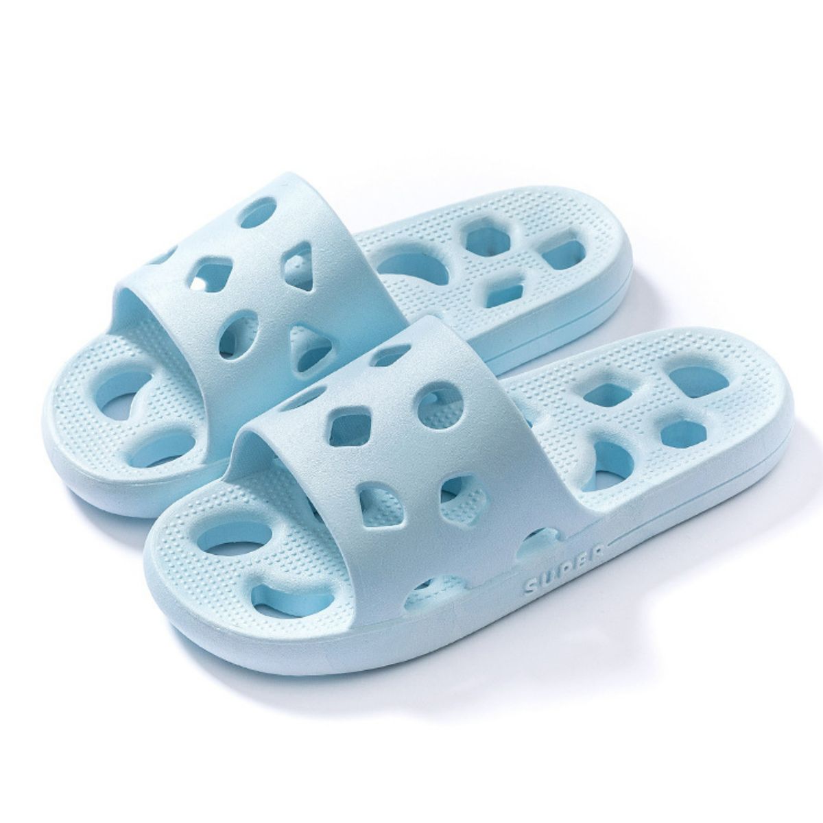 Round Toe Flats Slippers Light Blue