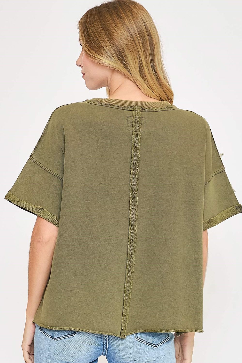 Umgee Full Size Star Patched Mineral Washed French Terry Top Plus Size