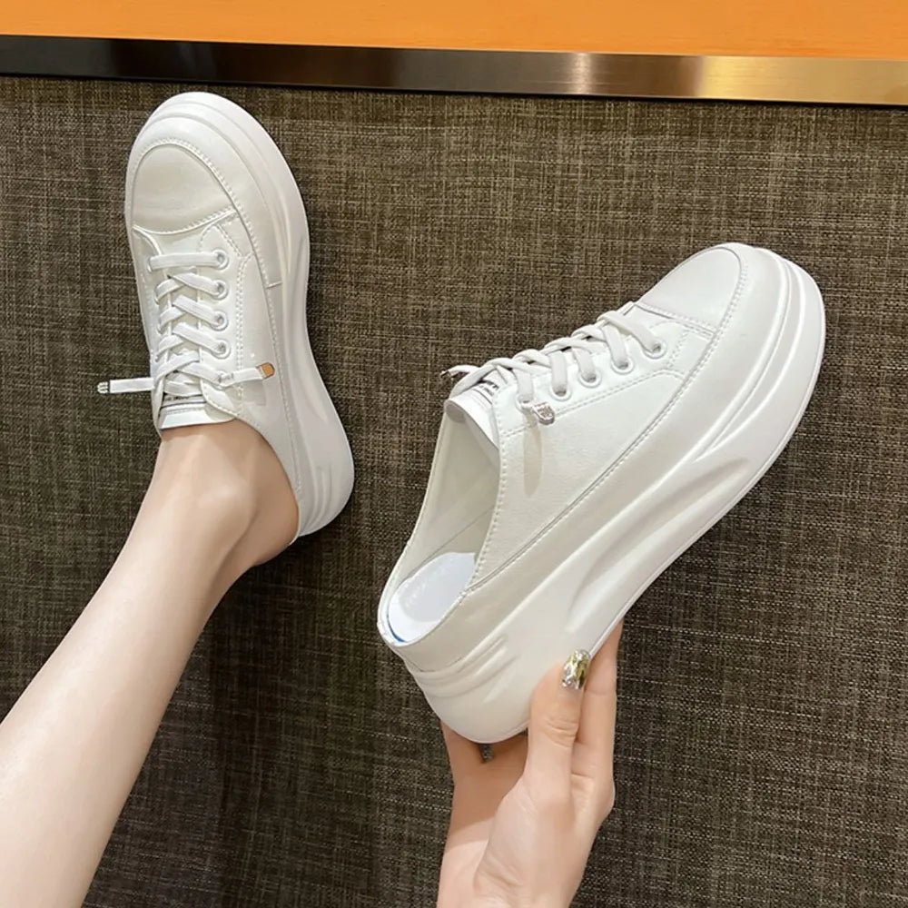 Round Toe Platform Slip On Sneakers White