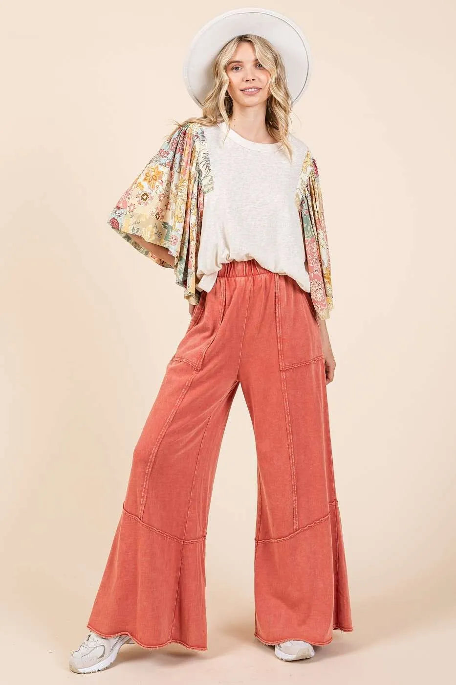 Mittoshop Mineral Wash Wide Flared Leg Pants