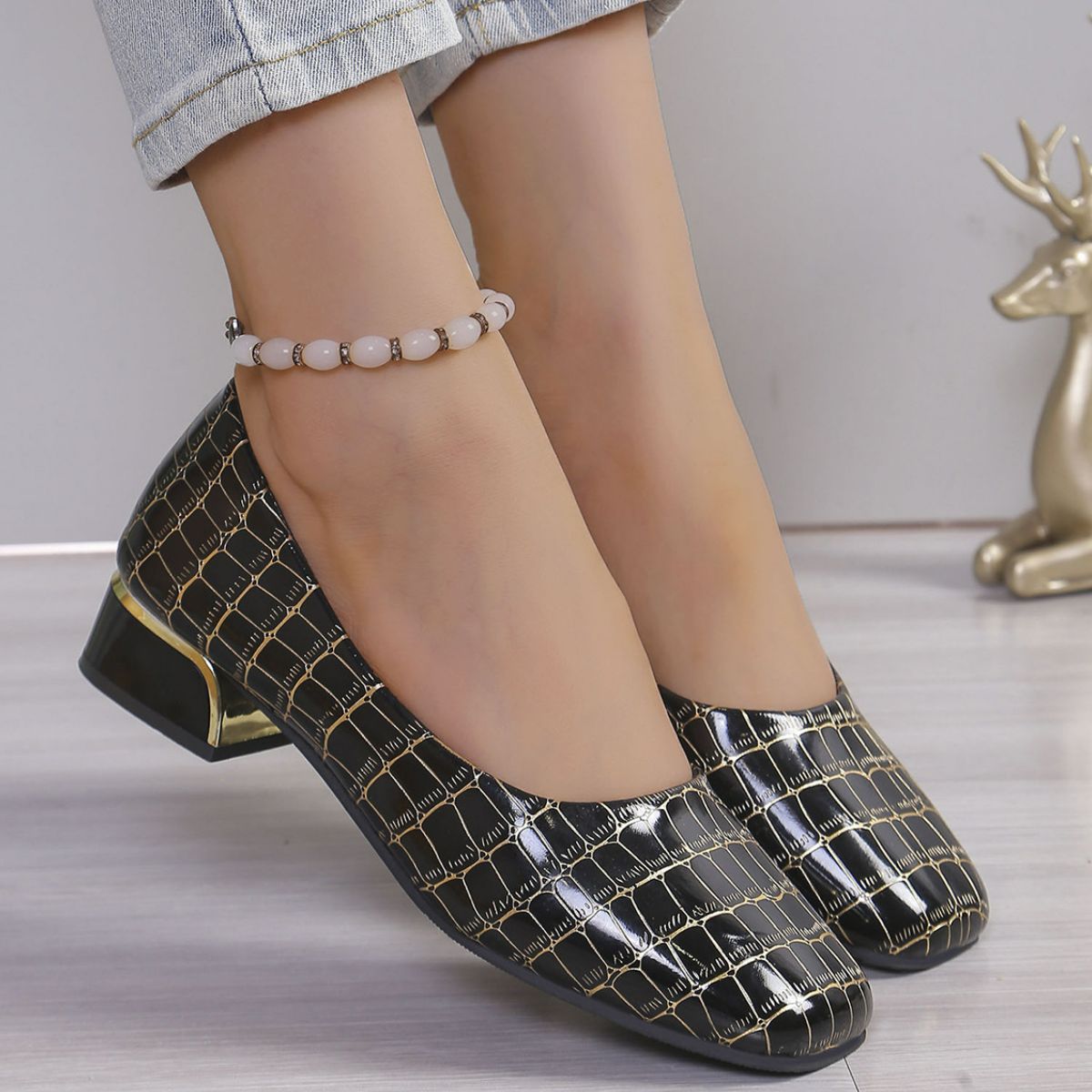 Square Toe Block Heels Pumps