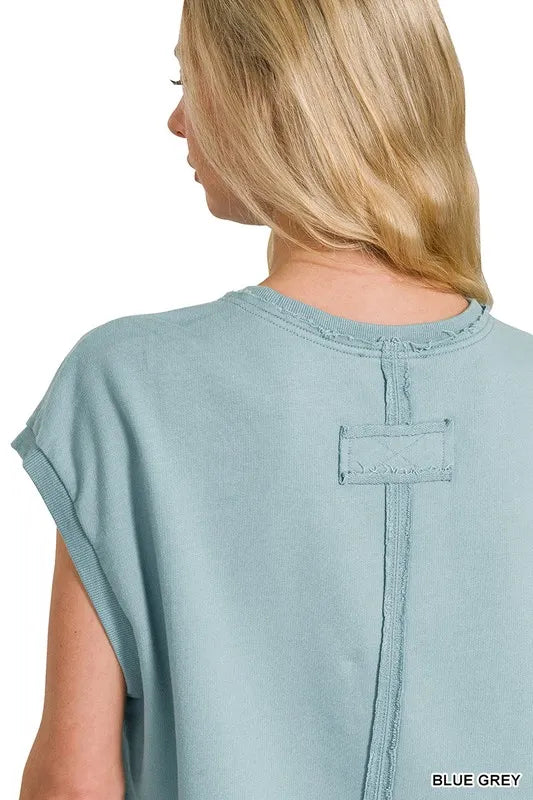 Zenana French Terry Round Neck Cap Sleeve T-Shirt