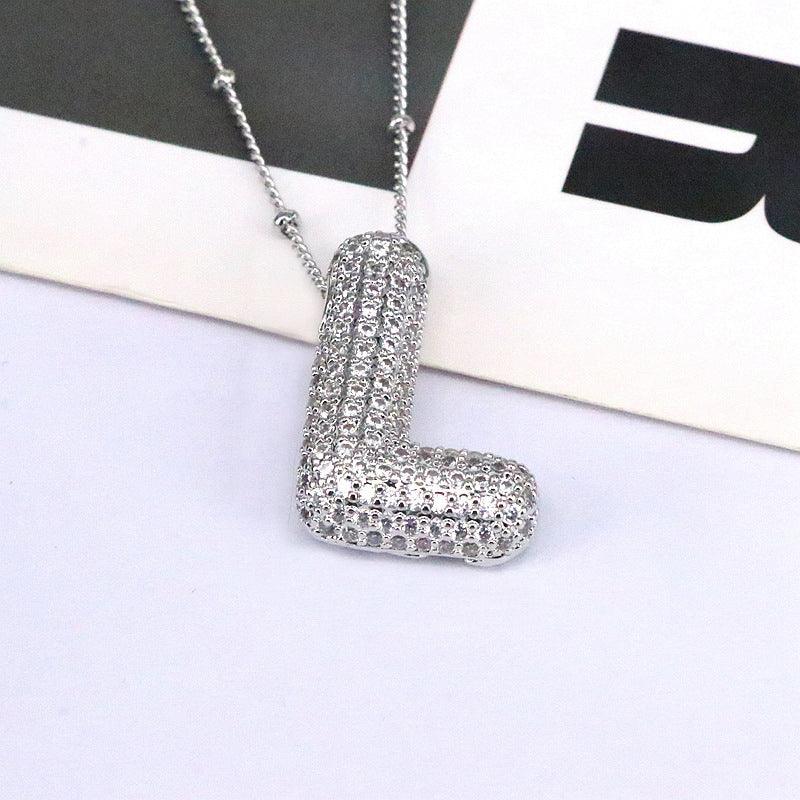 Copper Inlaid Zircon Letter Pendant Necklace Style L One Size