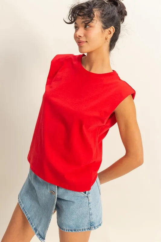 HYFVE Round Neck Shoulder Pad Sleeveless Top