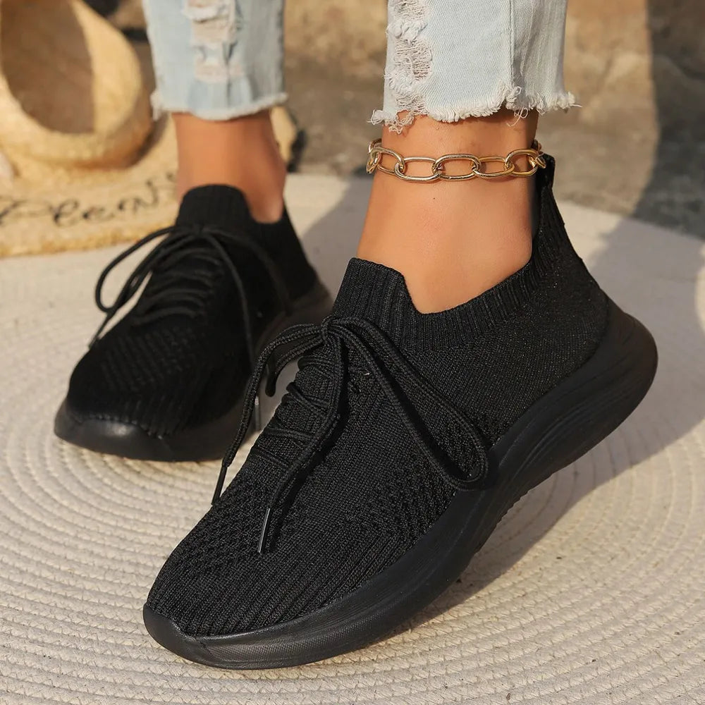 Lace Up Mesh Breathable Athletic Black