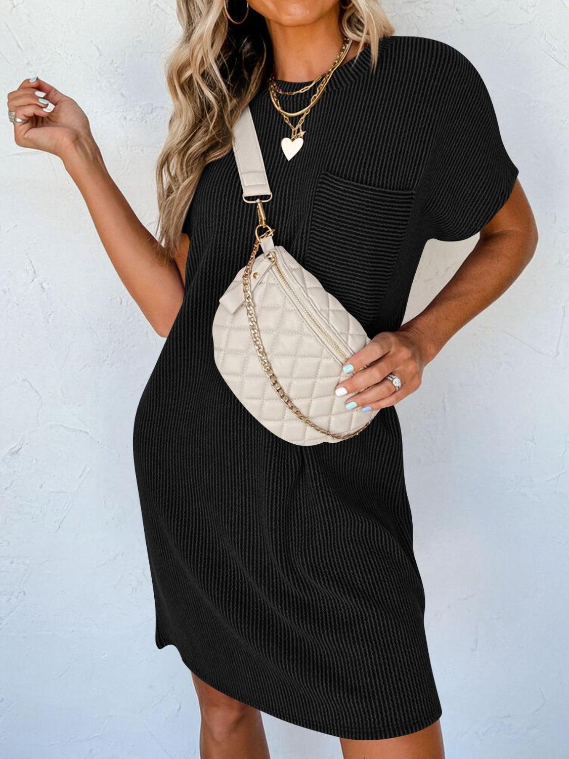 Lovelet Round Neck Short Sleeve Mini Dress Black