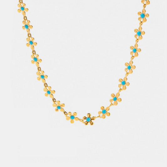 Titanium Steel Drip Oil Flower Necklace Gold One Size